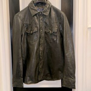Ralph Lauren Polo Men’s Washed Leather Shirt Jacket Dark Olive Green Size Small